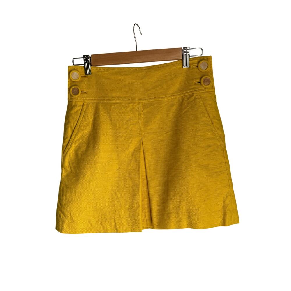 J.Crew Yellow Linen Blend Mini Skirt Size 0 Pockets Cotton Linen Preppy Game Day